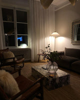 Mid Century Modern Rattan Stem Floor Lamp with Elegant Fabric Shade for Indoor Living Spaces