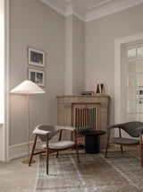 Mid Century Modern Rattan Stem Floor Lamp with Elegant Fabric Shade for Indoor Living Spaces