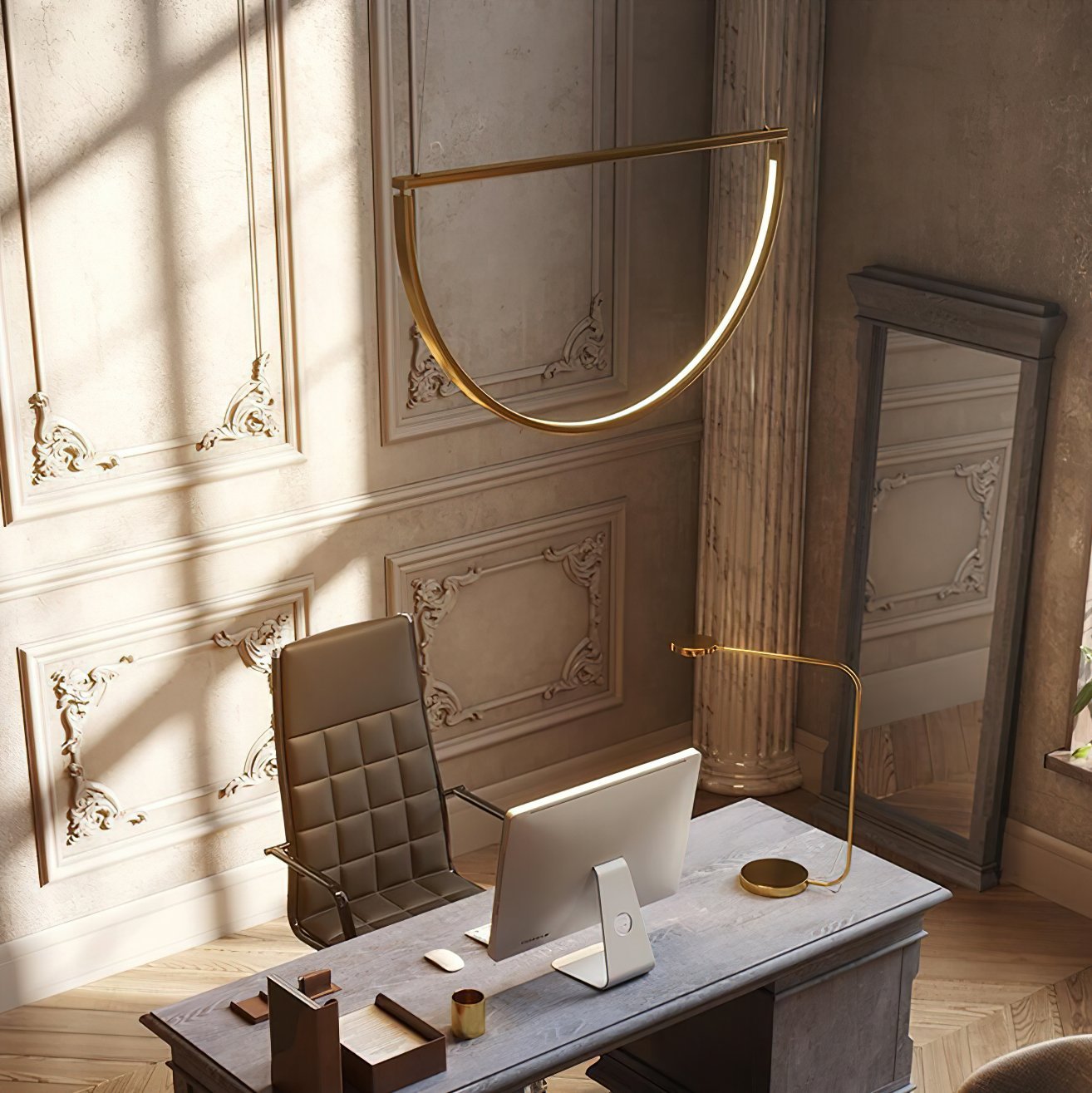 modern-semi-circular-chord-cluster-chandelier-mirror-titanium-acrylic-led-pendant-light