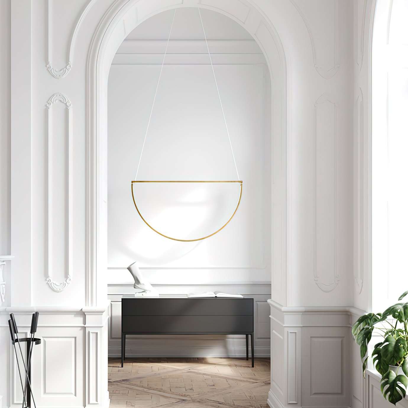 modern-semi-circular-chord-cluster-chandelier-mirror-titanium-acrylic-led-pendant-light