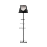 Modern Chrome Prism Floor Lamp with Integrated Side Table and Fabric Shade