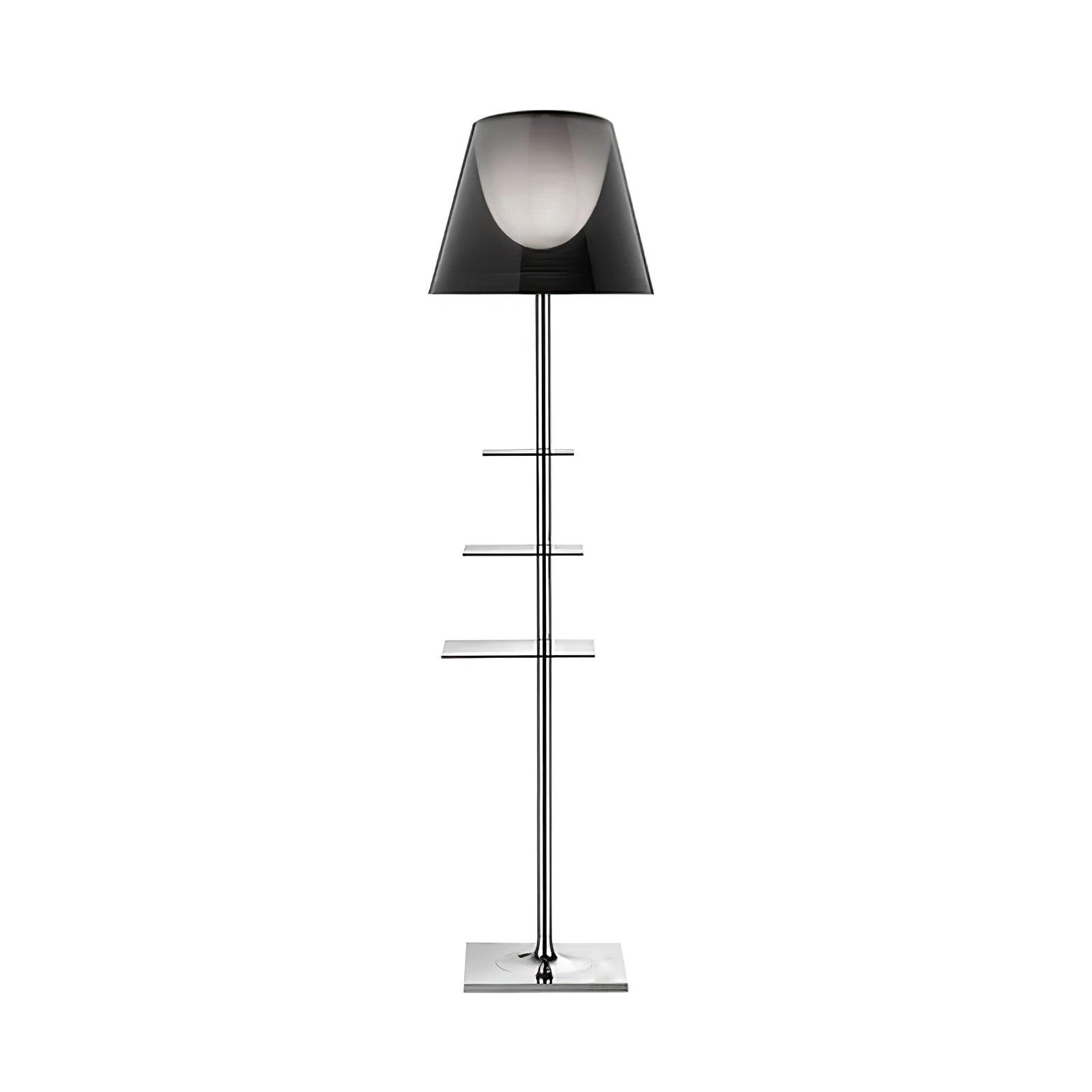 Modern Chrome Prism Floor Lamp with Integrated Side Table and Fabric Shade