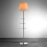 Modern Chrome Prism Floor Lamp with Integrated Side Table and Fabric Shade