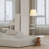 Modern Chrome Prism Floor Lamp with Integrated Side Table and Fabric Shade
