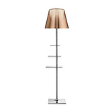Modern Chrome Prism Floor Lamp with Integrated Side Table and Fabric Shade