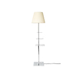 Modern Chrome Prism Floor Lamp with Integrated Side Table and Fabric Shade