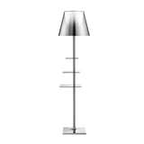Modern Chrome Prism Floor Lamp with Integrated Side Table and Fabric Shade
