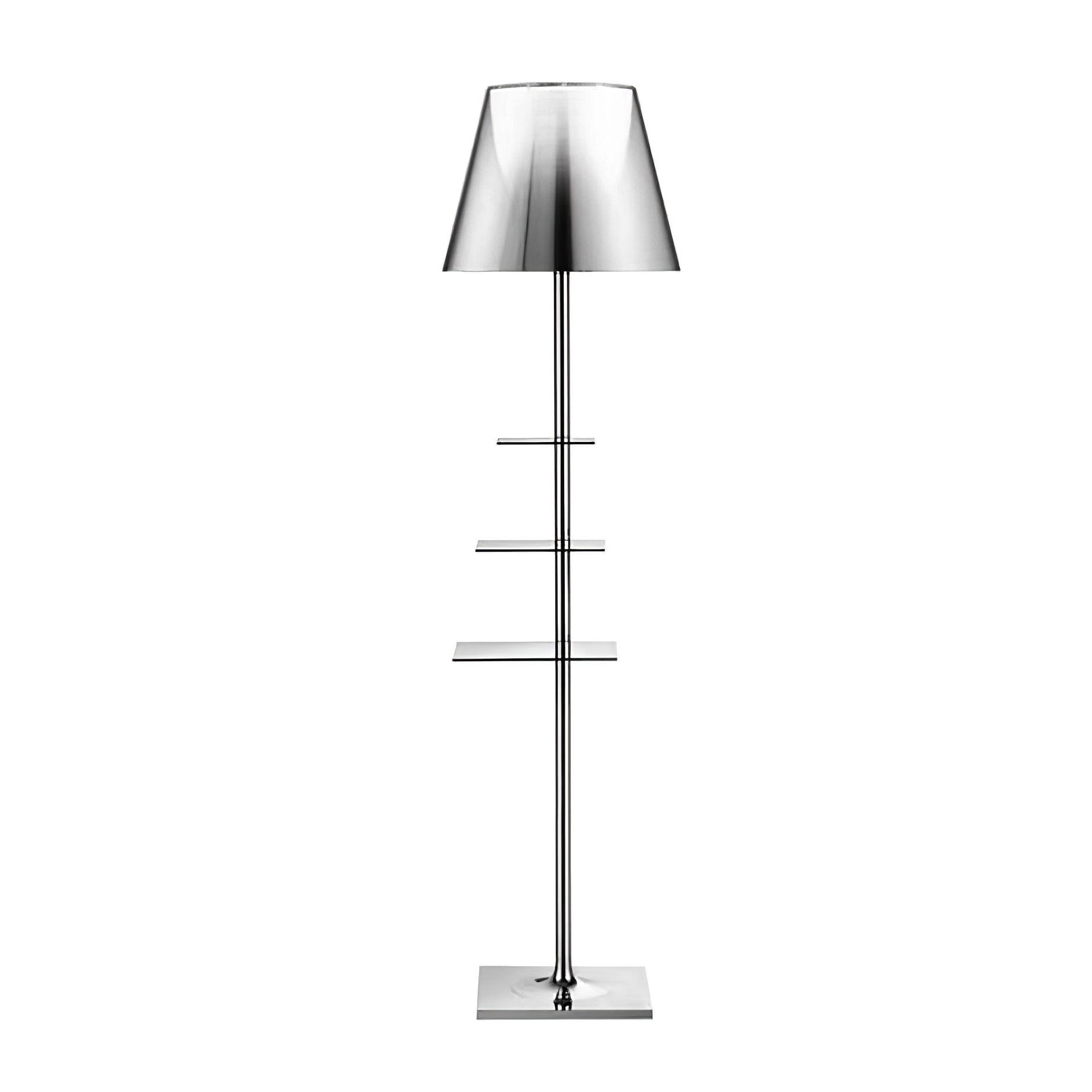 Modern Chrome Prism Floor Lamp with Integrated Side Table and Fabric Shade