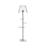 Modern Chrome Prism Floor Lamp with Integrated Side Table and Fabric Shade