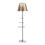 Modern Chrome Prism Floor Lamp with Integrated Side Table and Fabric Shade