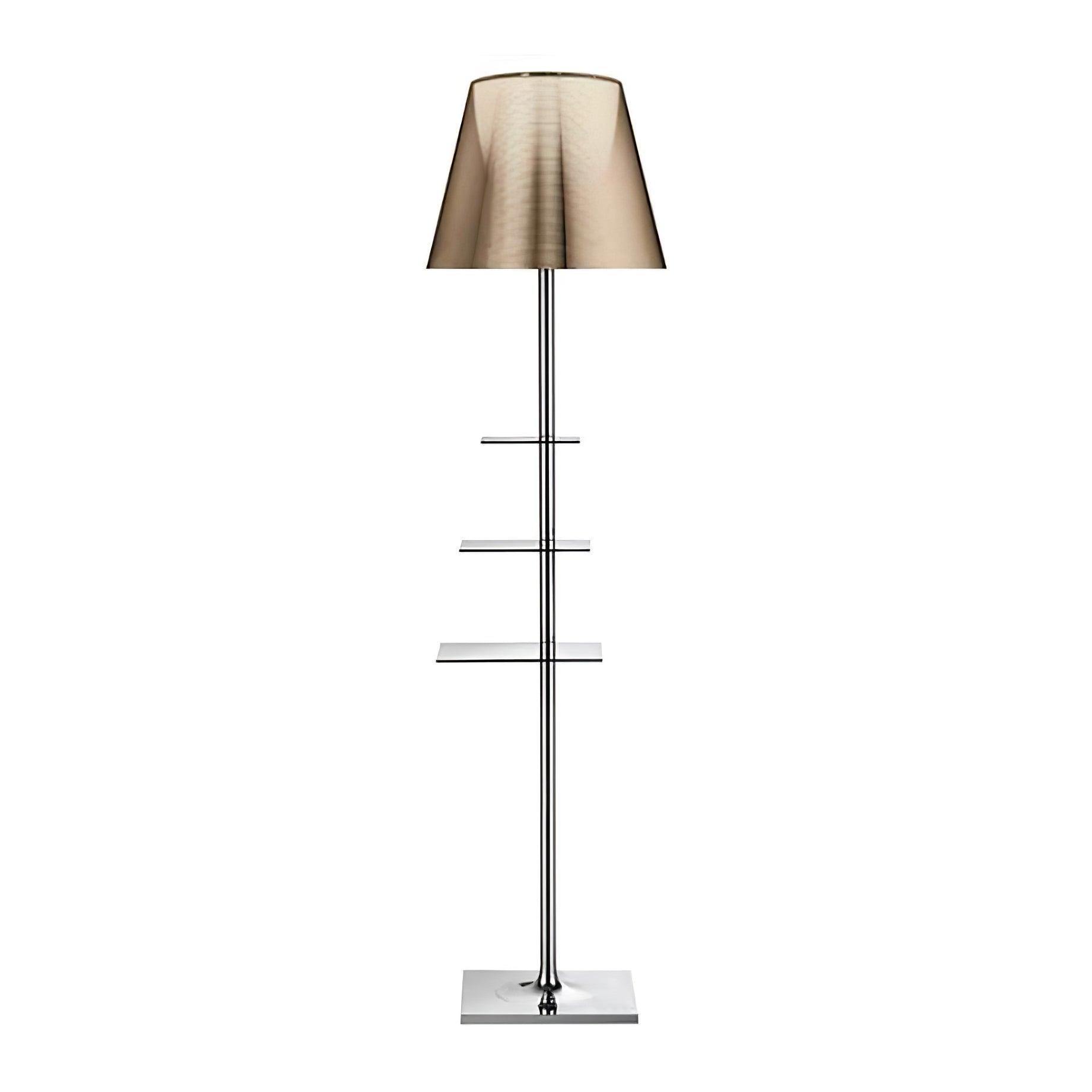 Modern Chrome Prism Floor Lamp with Integrated Side Table and Fabric Shade