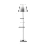 Modern Chrome Prism Floor Lamp with Integrated Side Table and Fabric Shade