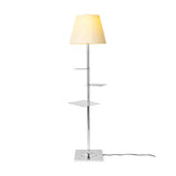 Modern Chrome Prism Floor Lamp with Integrated Side Table and Fabric Shade