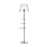Modern Chrome Prism Floor Lamp with Integrated Side Table and Fabric Shade