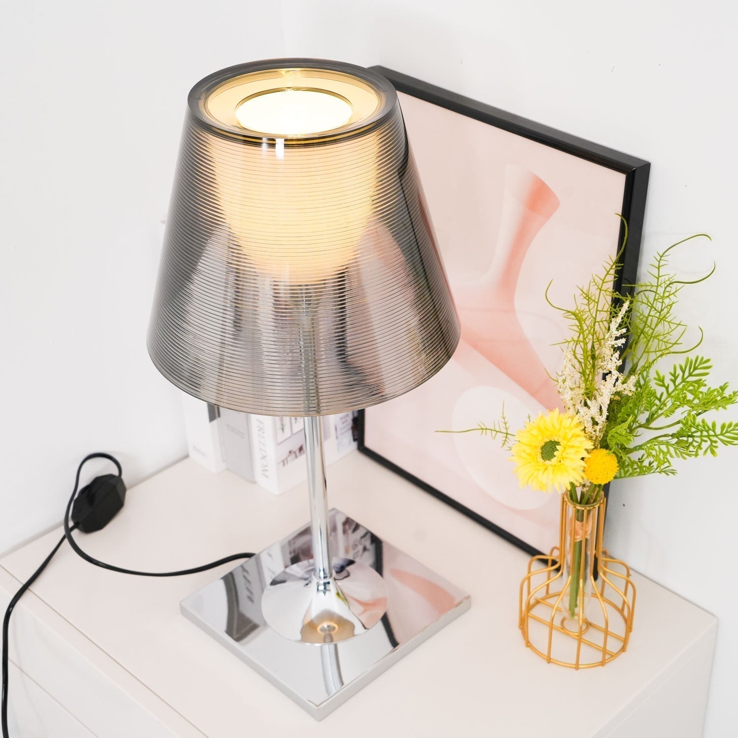 Modern Chrome Prism Table Lamp with Dual Diffuser and Polished Aluminum Base