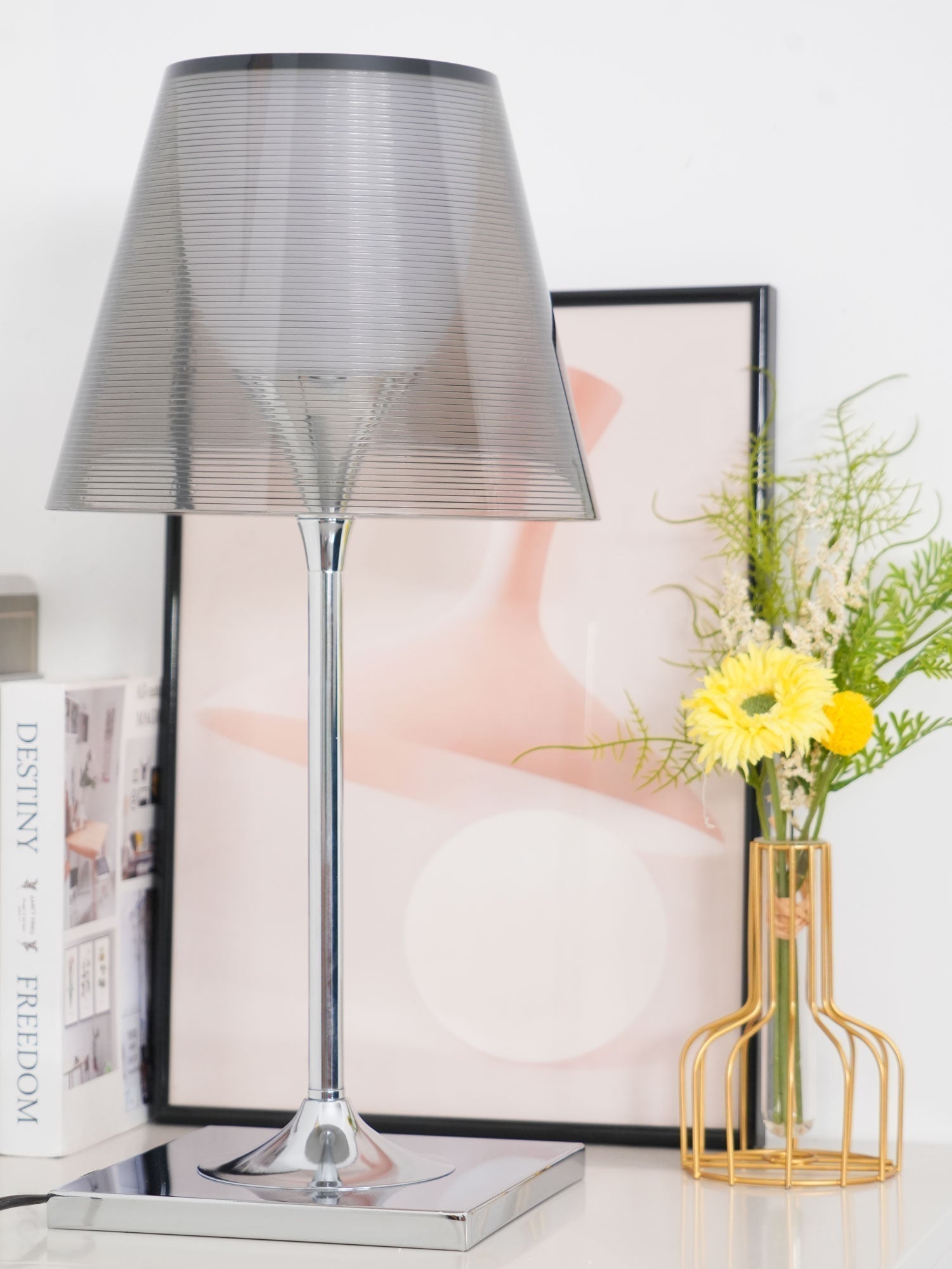 Modern Chrome Prism Table Lamp with Dual Diffuser and Polished Aluminum Base