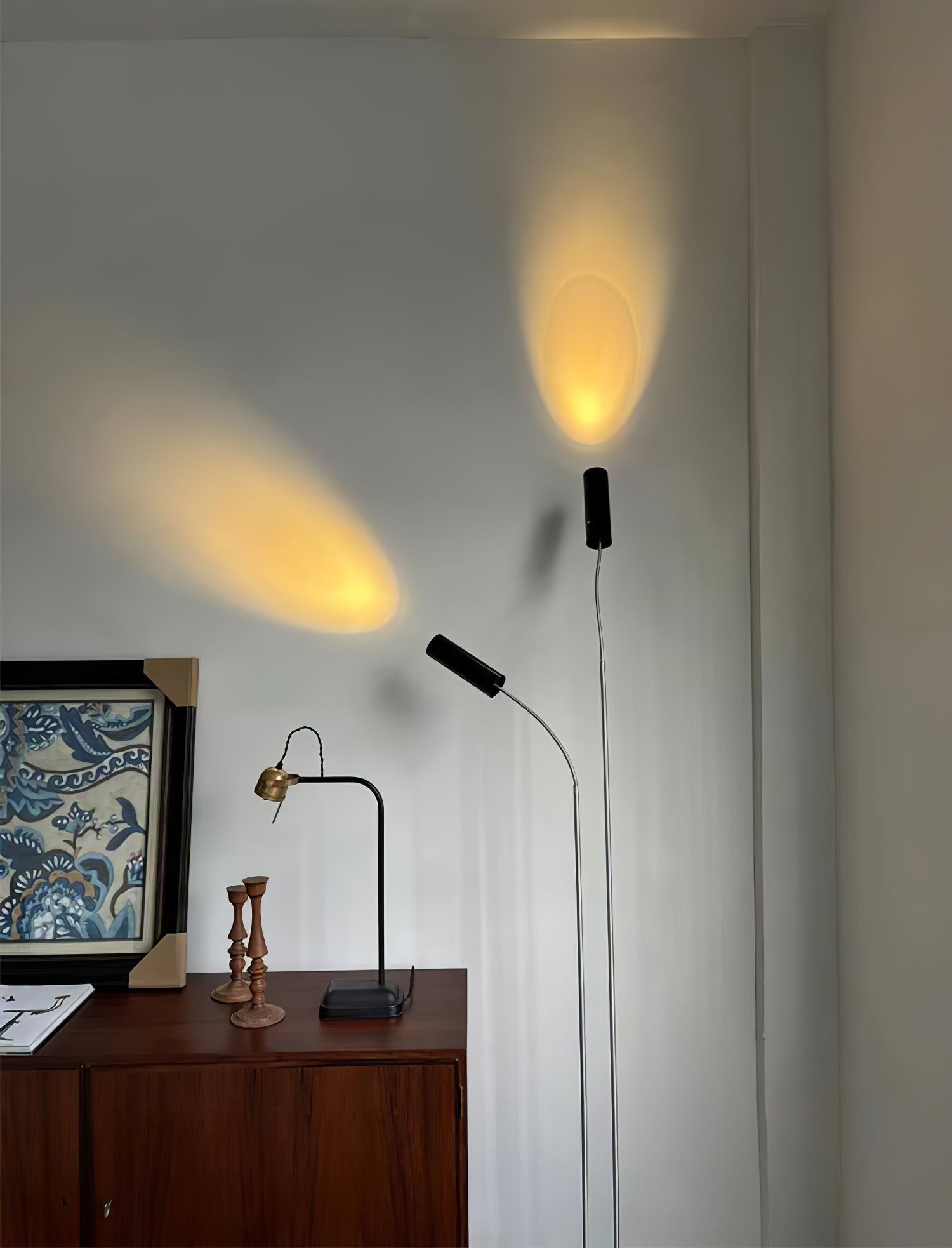 Modern Minimalist Cima Floor Lamp with Black Cylindrical Uplight Heads