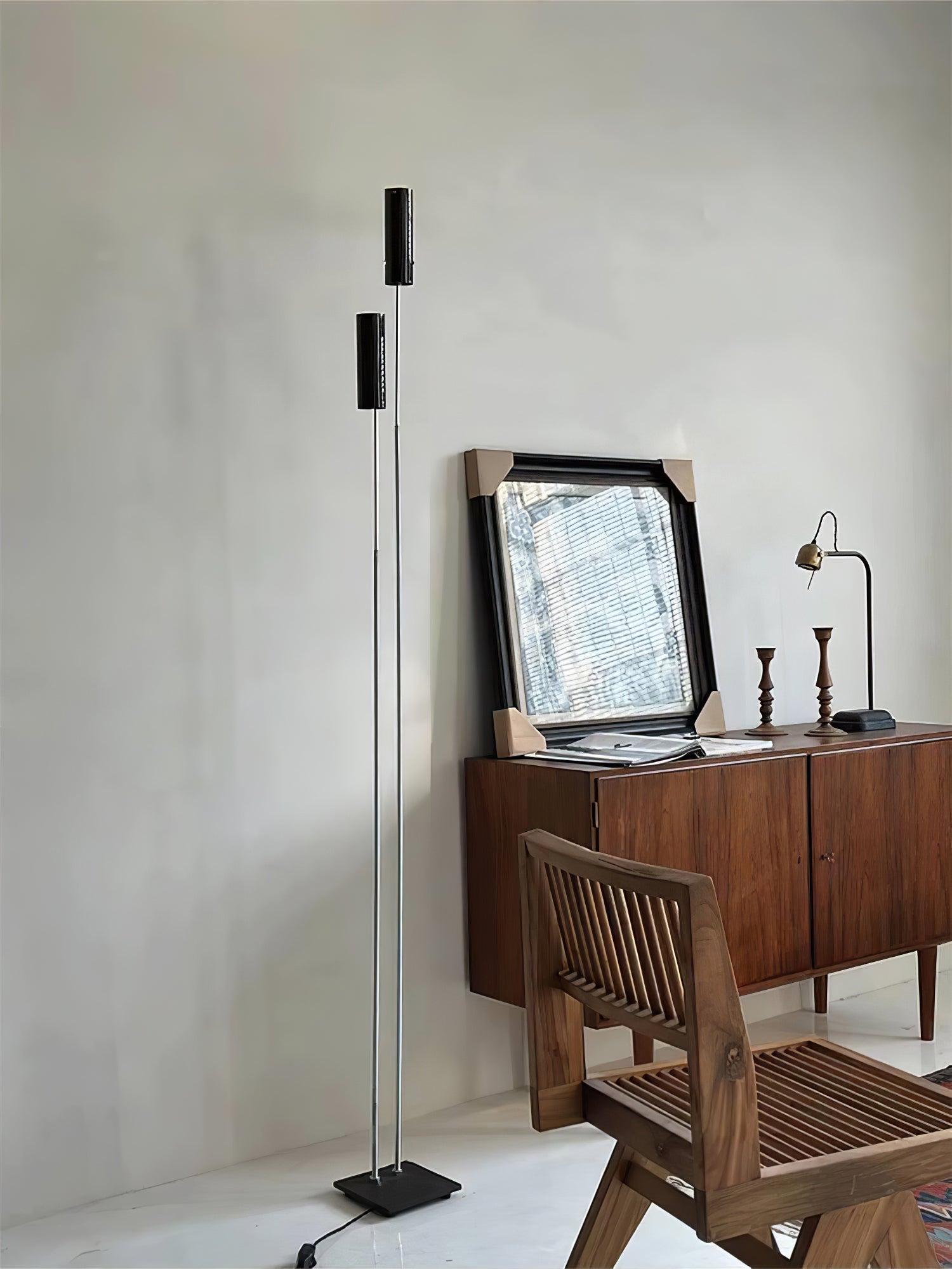 Modern Minimalist Cima Floor Lamp with Black Cylindrical Uplight Heads