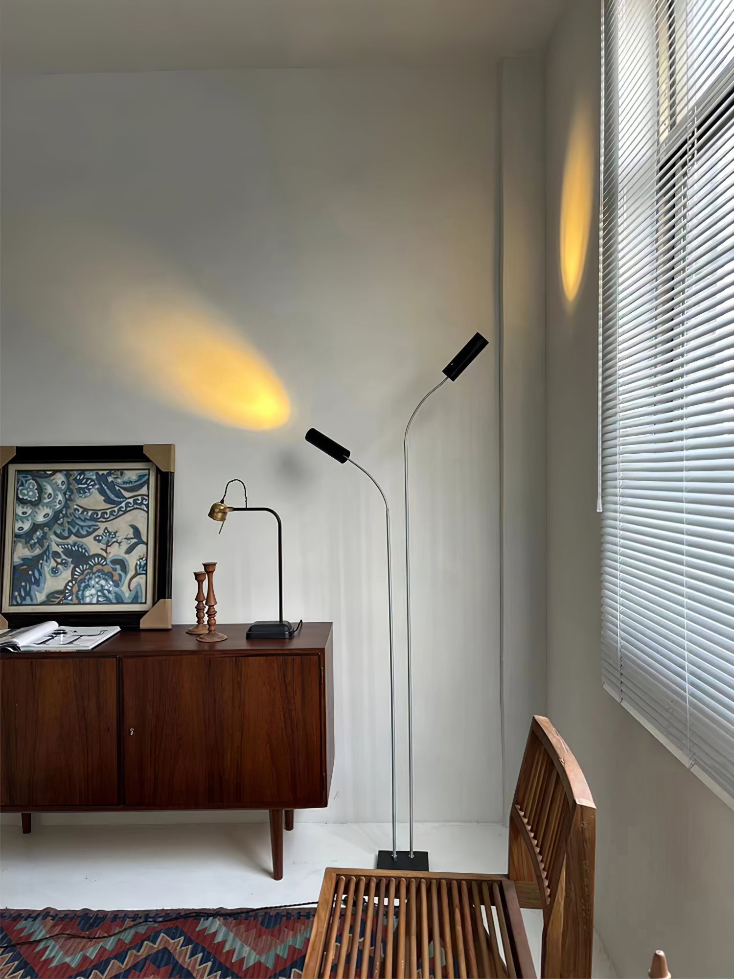 Modern Minimalist Cima Floor Lamp with Black Cylindrical Uplight Heads