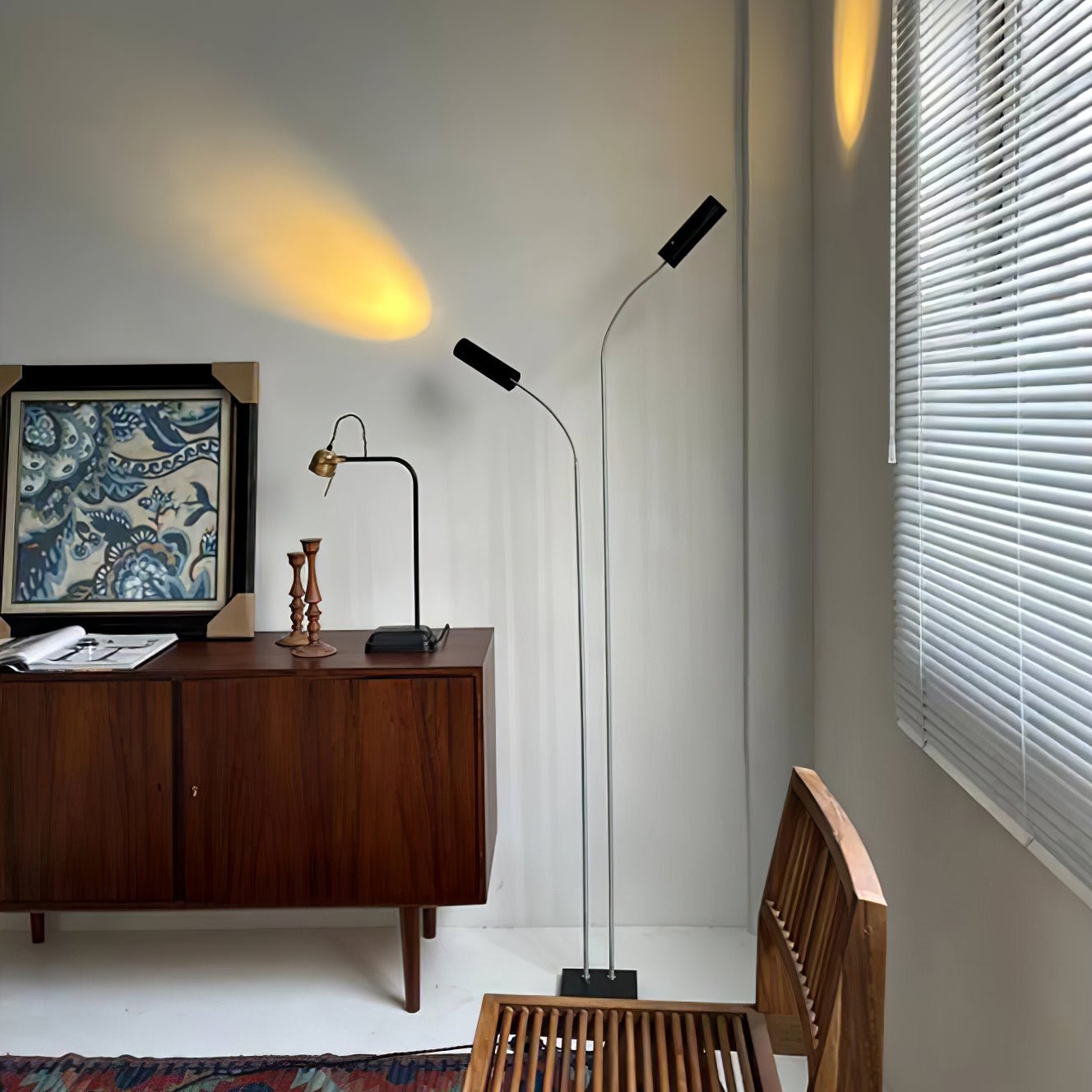 Modern Minimalist Cima Floor Lamp with Black Cylindrical Uplight Heads