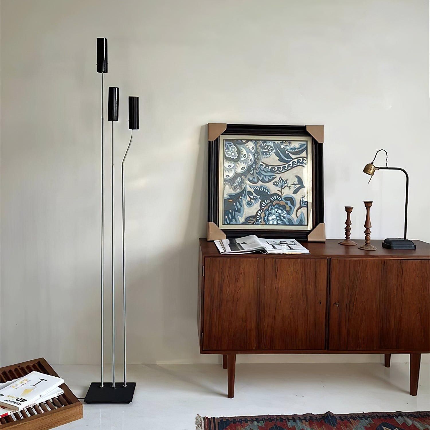Modern Minimalist Cima Floor Lamp with Black Cylindrical Uplight Heads