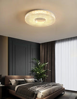 Cimona Modern Round Geometric LED Flush Mount Light Gold and White Finish