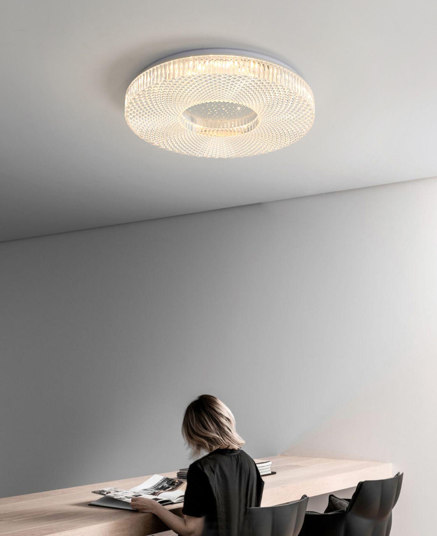 Cimona Modern Round Geometric LED Flush Mount Light Gold and White Finish