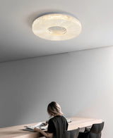 Cimona Modern Round Geometric LED Flush Mount Light Gold and White Finish