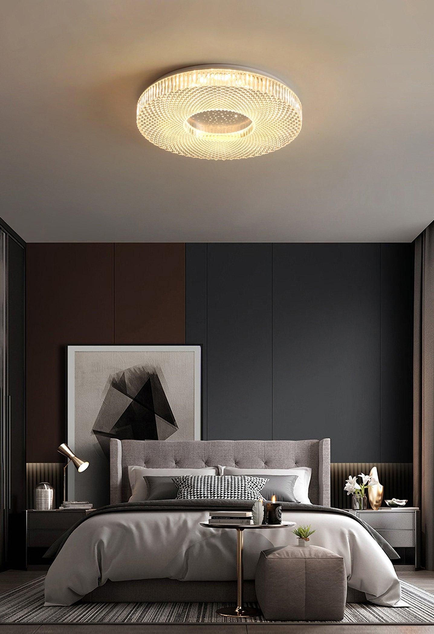 Cimona Modern Round Geometric LED Flush Mount Light Gold and White Finish