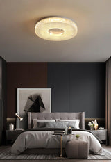 Cimona Modern Round Geometric LED Flush Mount Light Gold and White Finish