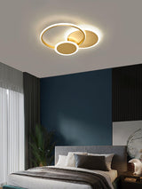 Modern Brass Interlocking Rings LED Ceiling Light Contemporary Flush Mount Fixture for Bedroom