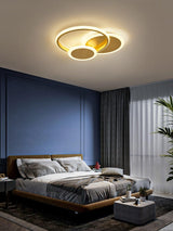 Modern Brass Interlocking Rings LED Ceiling Light Contemporary Flush Mount Fixture for Bedroom