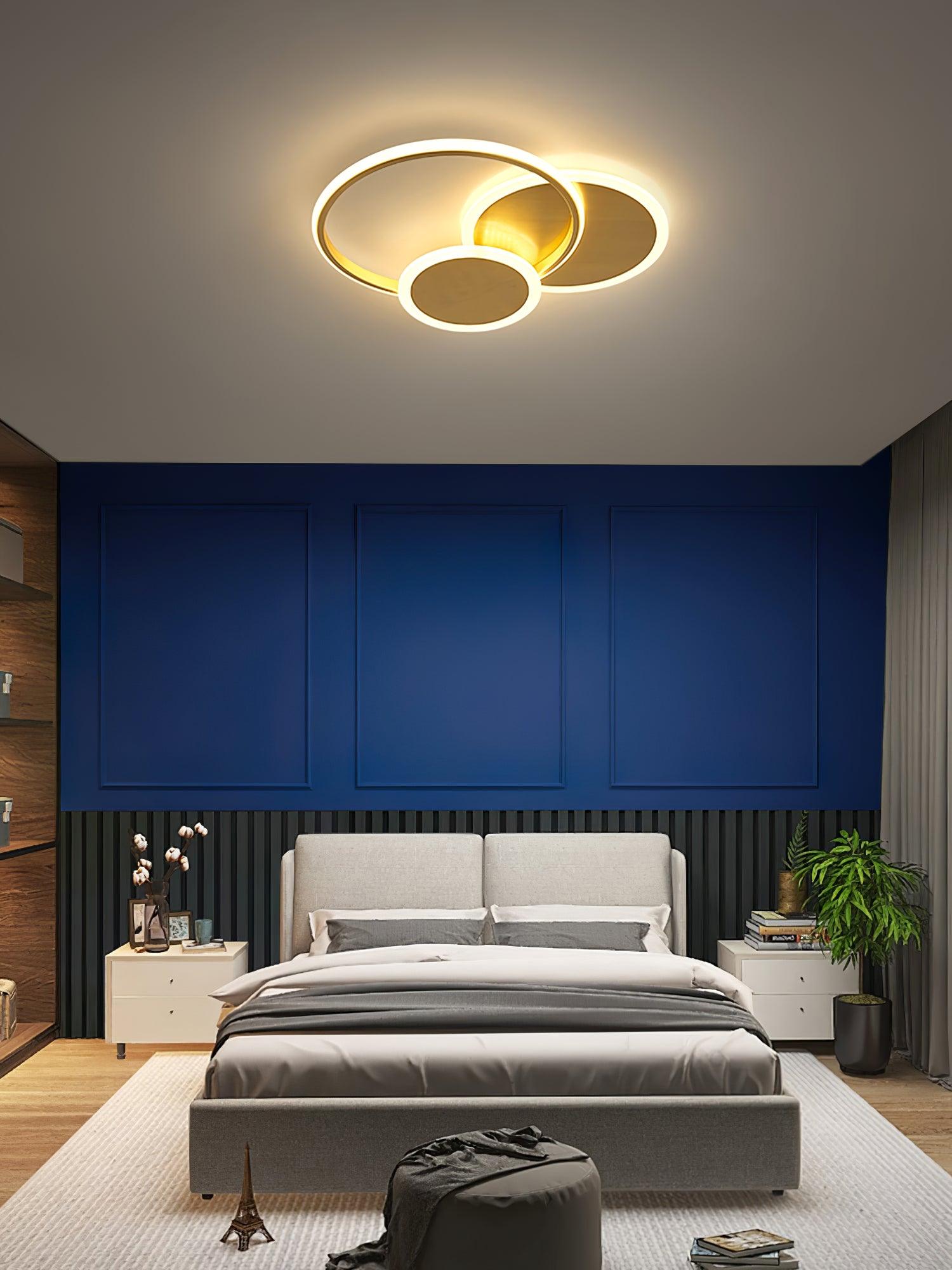 Modern Brass Interlocking Rings LED Ceiling Light Contemporary Flush Mount Fixture for Bedroom