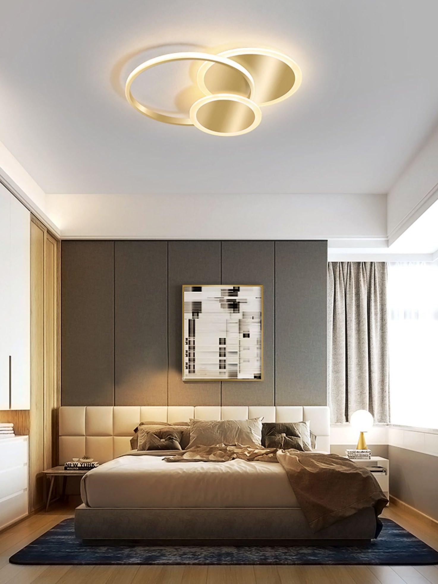Modern Brass Interlocking Rings LED Ceiling Light Contemporary Flush Mount Fixture for Bedroom