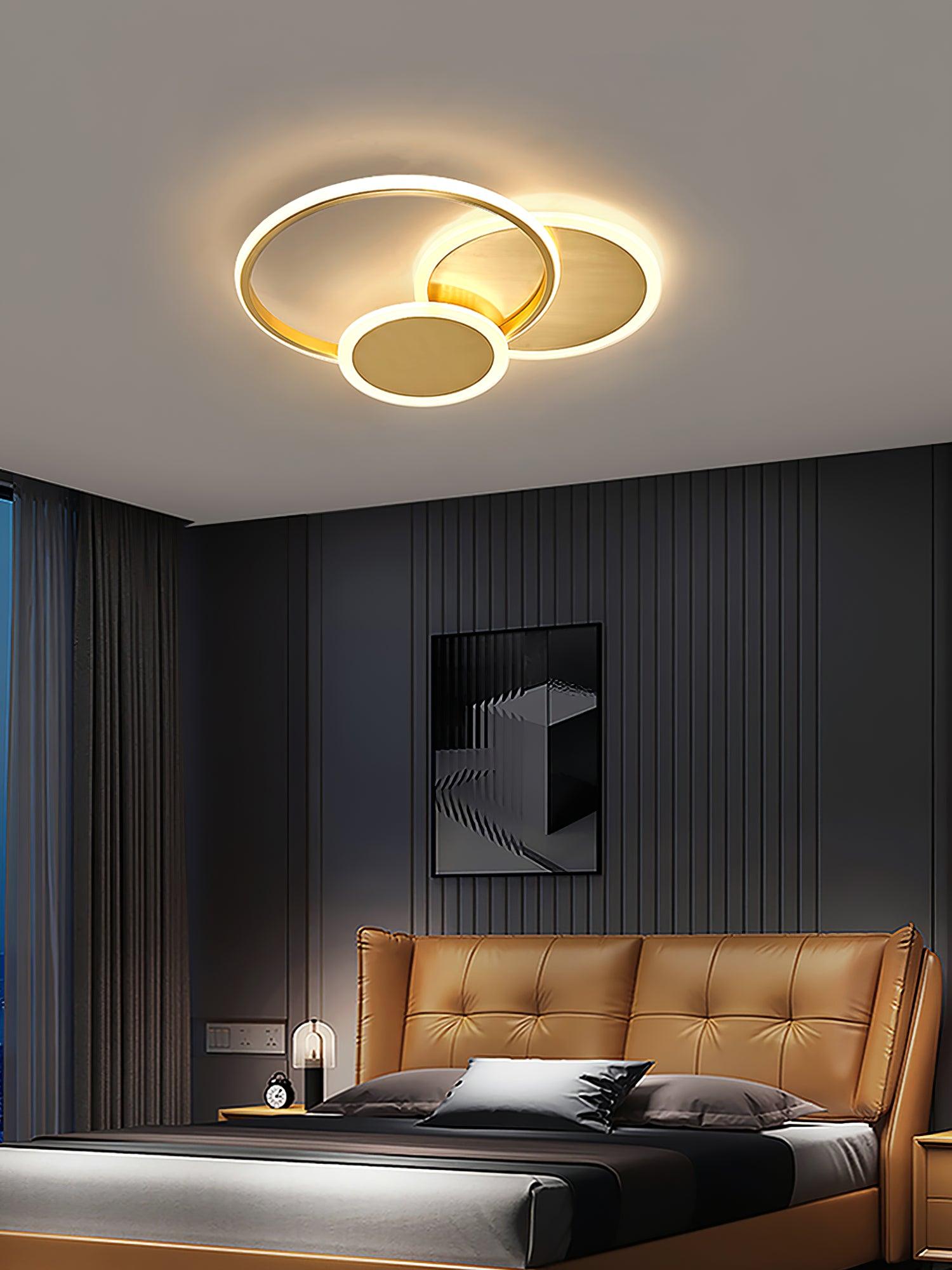 Modern Brass Interlocking Rings LED Ceiling Light Contemporary Flush Mount Fixture for Bedroom