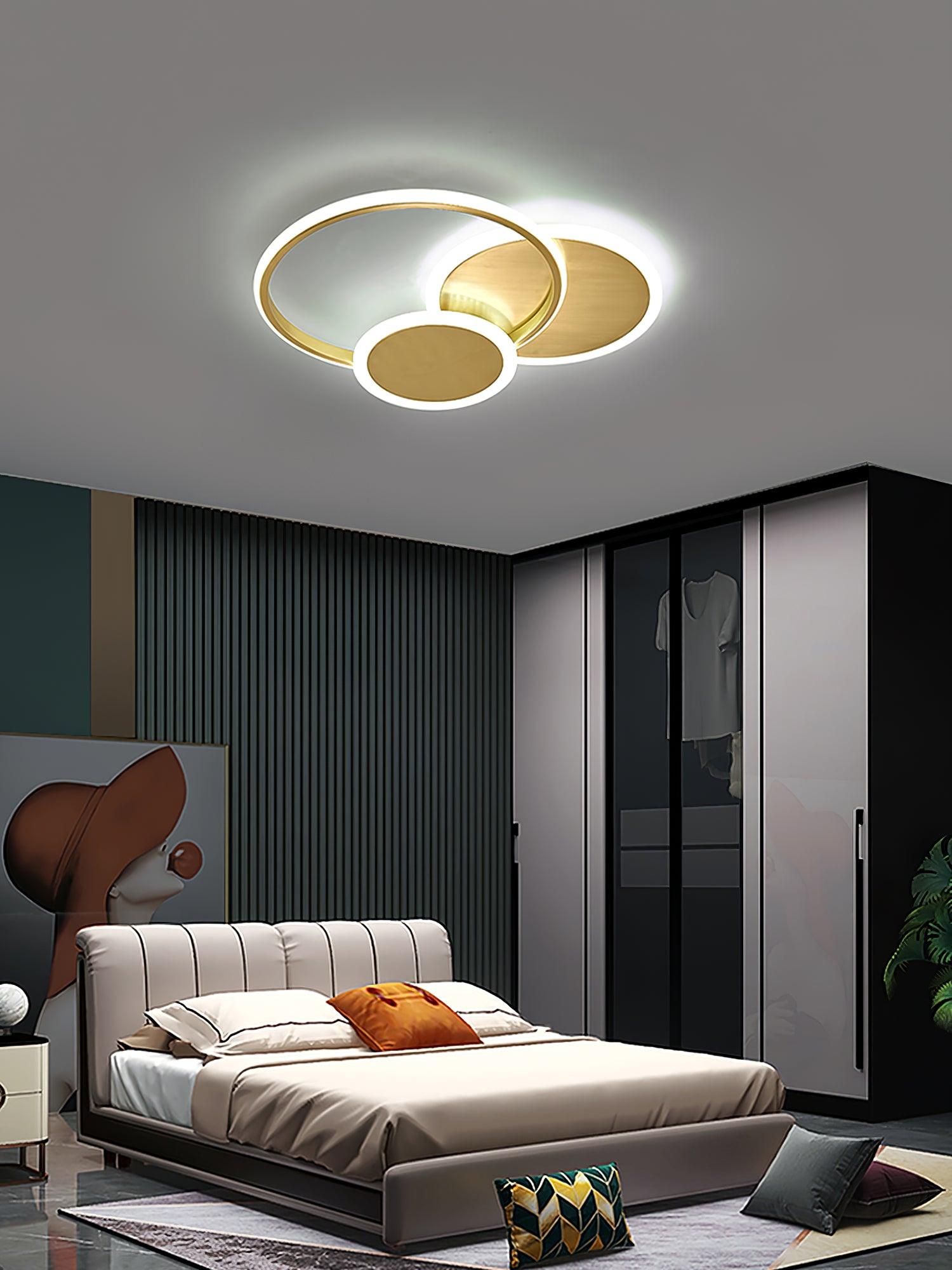 Modern Brass Interlocking Rings LED Ceiling Light Contemporary Flush Mount Fixture for Bedroom
