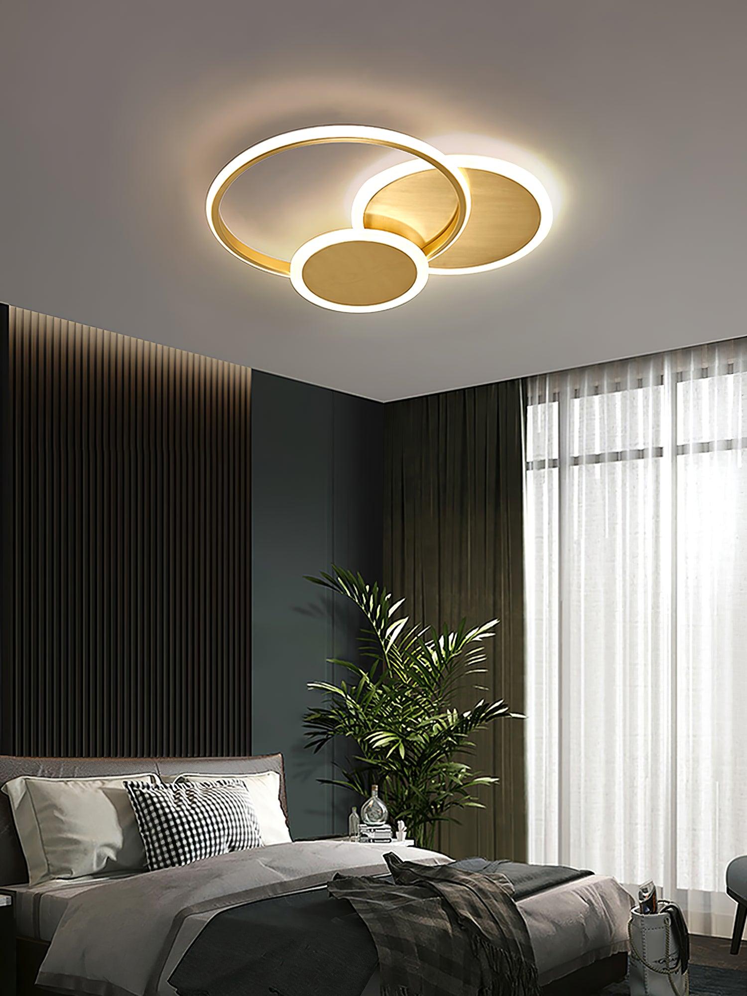 Modern Brass Interlocking Rings LED Ceiling Light Contemporary Flush Mount Fixture for Bedroom