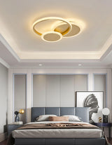 Modern Brass Interlocking Rings LED Ceiling Light Contemporary Flush Mount Fixture for Bedroom