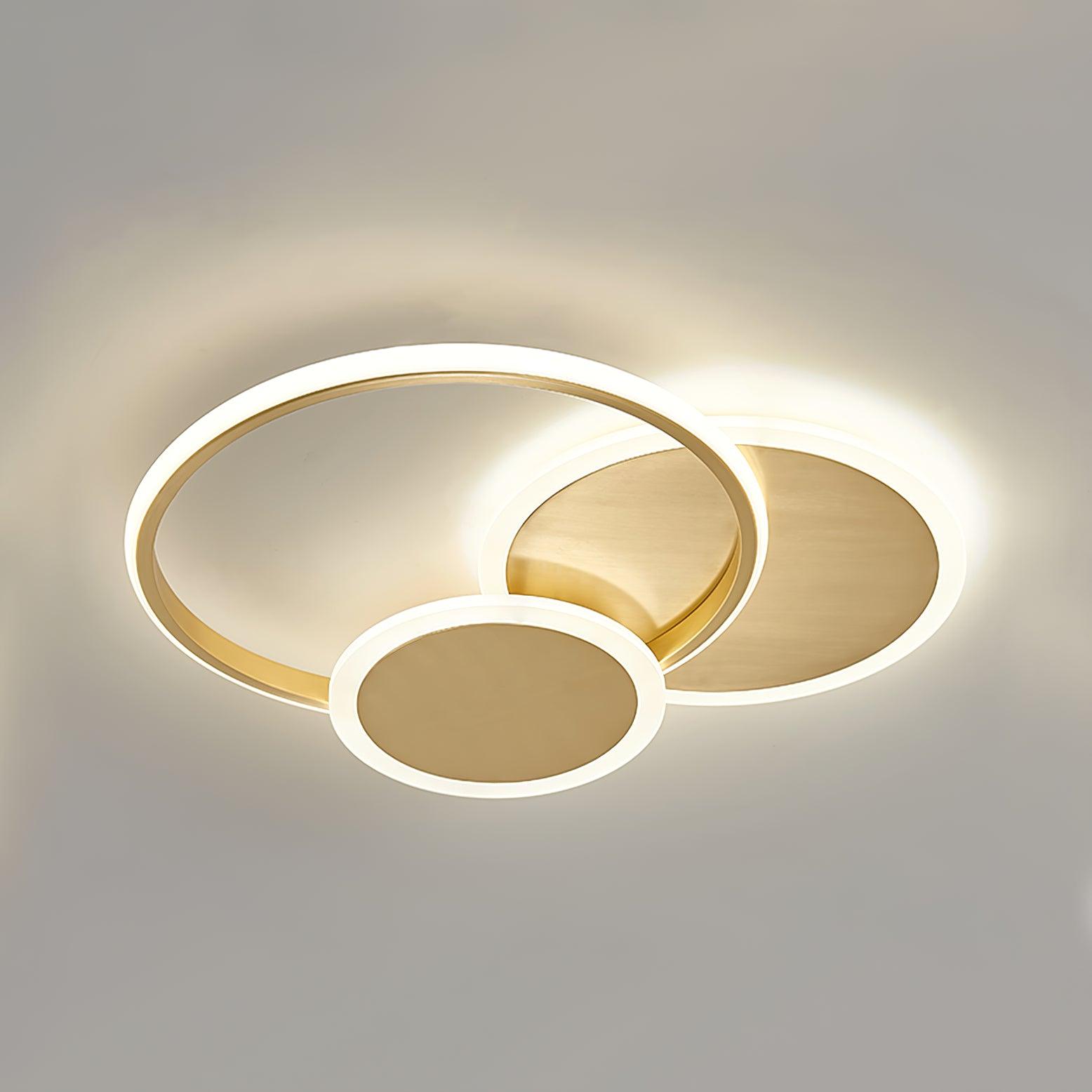 Modern Brass Interlocking Rings LED Ceiling Light Contemporary Flush Mount Fixture for Bedroom