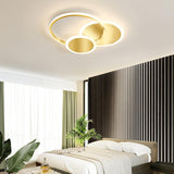 Modern Brass Interlocking Rings LED Ceiling Light Contemporary Flush Mount Fixture for Bedroom
