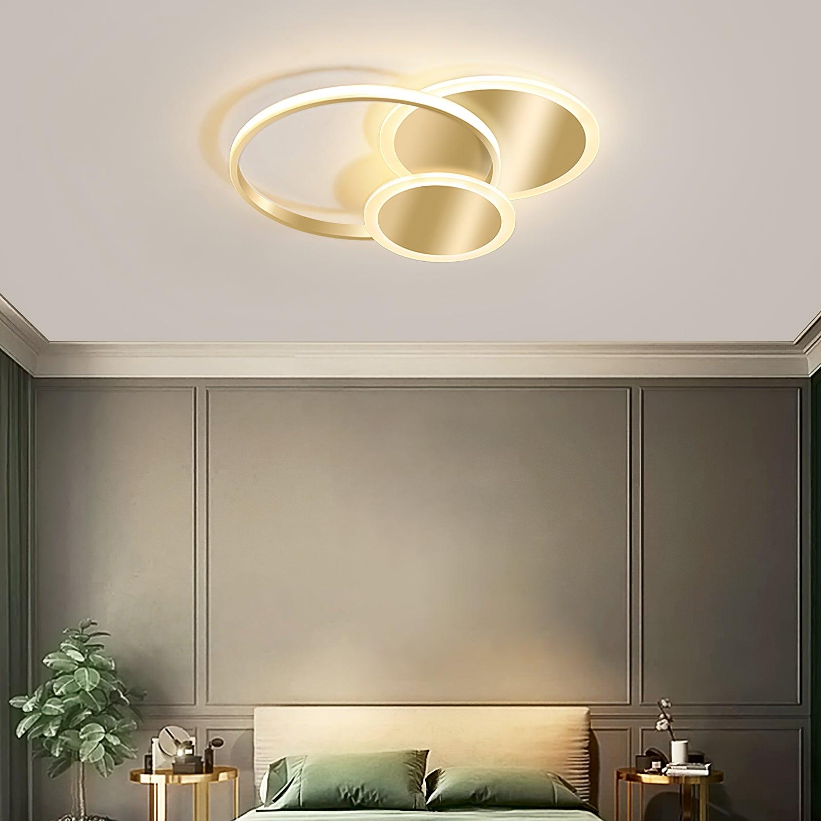 Modern Brass Interlocking Rings LED Ceiling Light Contemporary Flush Mount Fixture for Bedroom
