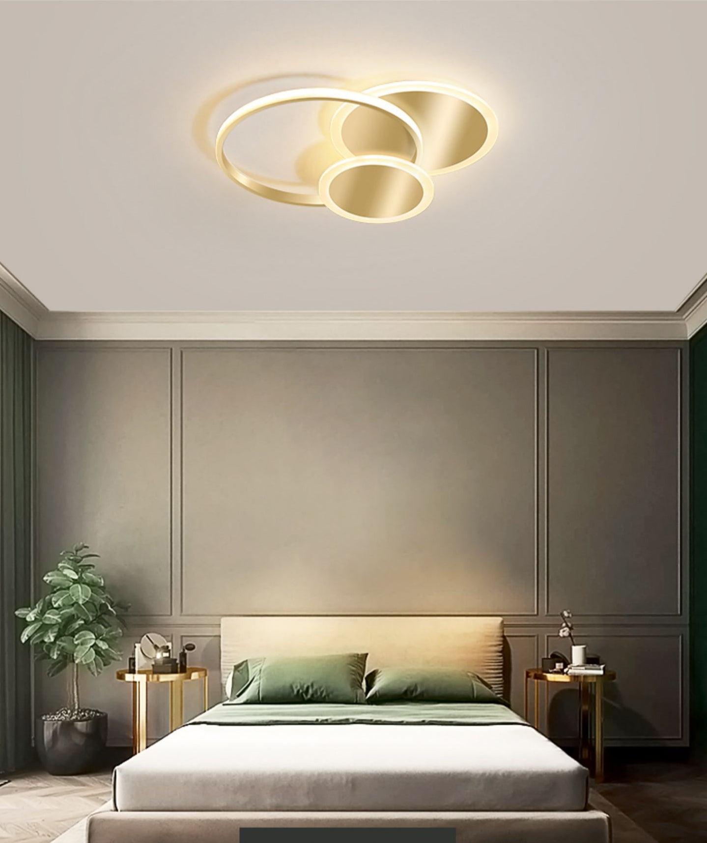 Modern Brass Interlocking Rings LED Ceiling Light Contemporary Flush Mount Fixture for Bedroom