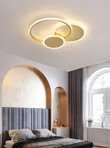 Modern Brass Interlocking Rings LED Ceiling Light Contemporary Flush Mount Fixture for Bedroom