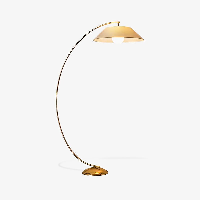 Contemporary Arched Floor Lamp Gold Finish with White Linen Cotton Shade