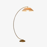 Contemporary Arched Floor Lamp Gold Finish with White Linen Cotton Shade