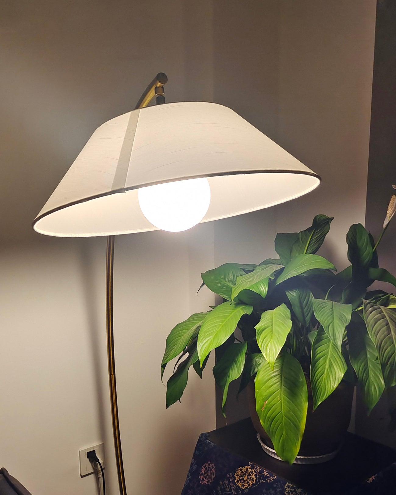Contemporary Arched Floor Lamp Gold Finish with White Linen Cotton Shade
