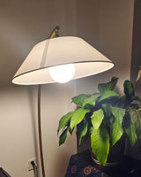 Contemporary Arched Floor Lamp Gold Finish with White Linen Cotton Shade