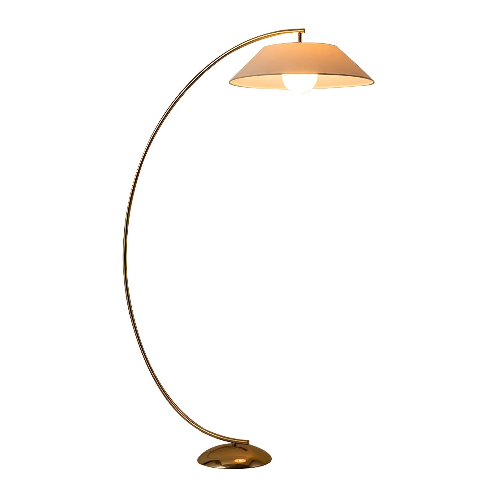 Contemporary Arched Floor Lamp Gold Finish with White Linen Cotton Shade