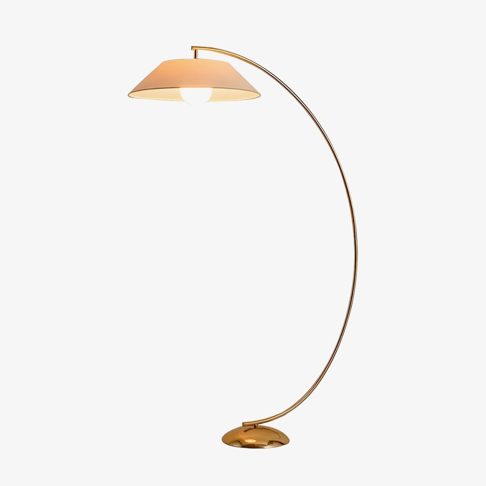 Contemporary Arched Floor Lamp Gold Finish with White Linen Cotton Shade