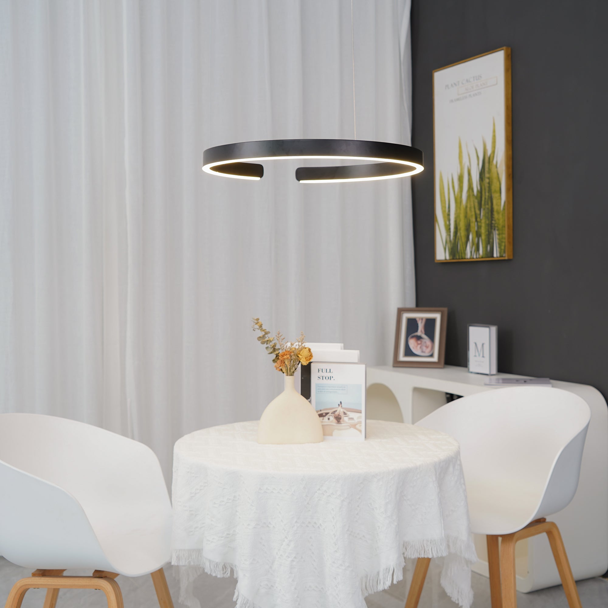 Modern LED Ring Pendant Light Circular Minimalist Chandelier for Living Room and Bedroom